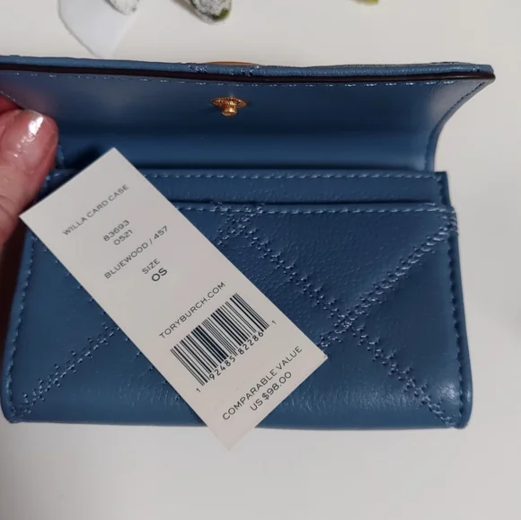 Tory Burch Blue Quilted Leather Wallet - Picture 6 of 7